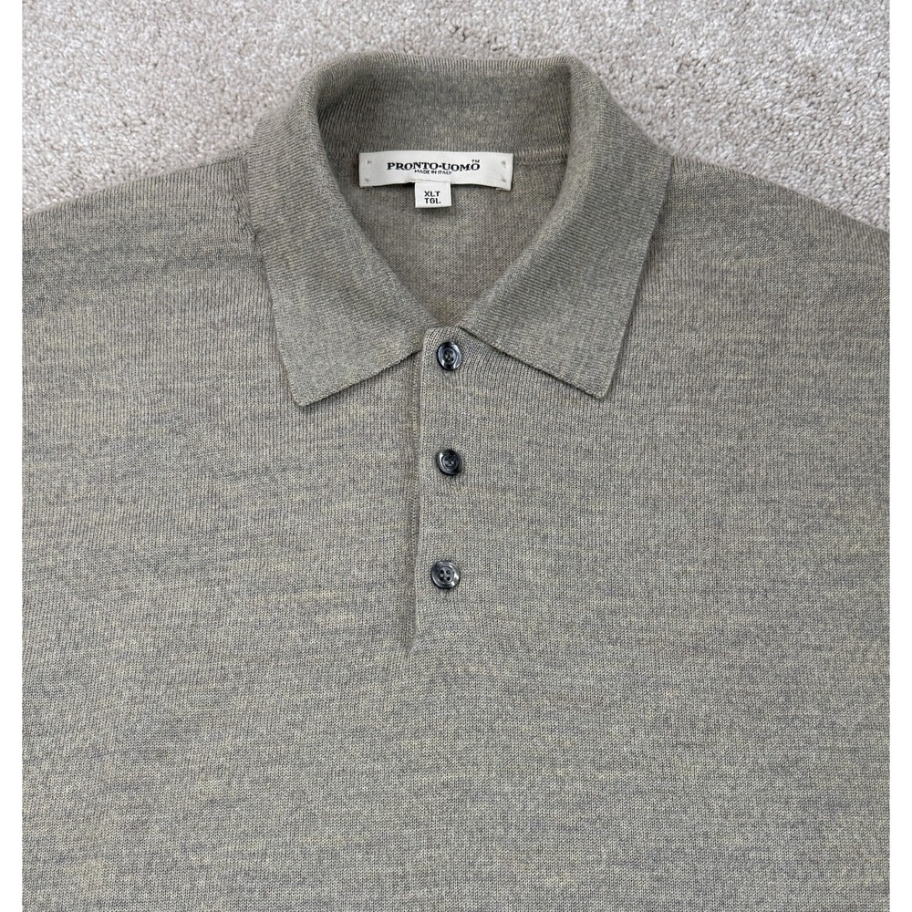 Pronto Uomo Sweater Men's XLT Heathered Tan 100% Merino Extra Fine Wool Italy - Picture 2 of 7